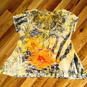 Culture Plug women’s sheer, designer tee shirt vibrant colors floral graphic